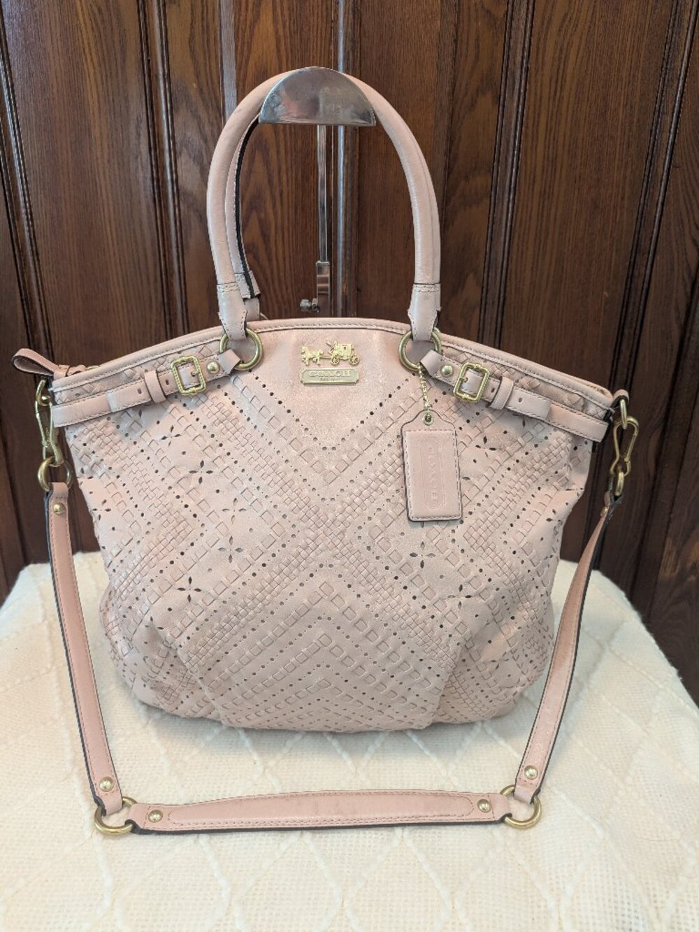 Coach Madison Crisscross Pink Leather Satchel Handbag (Style No. 19836)